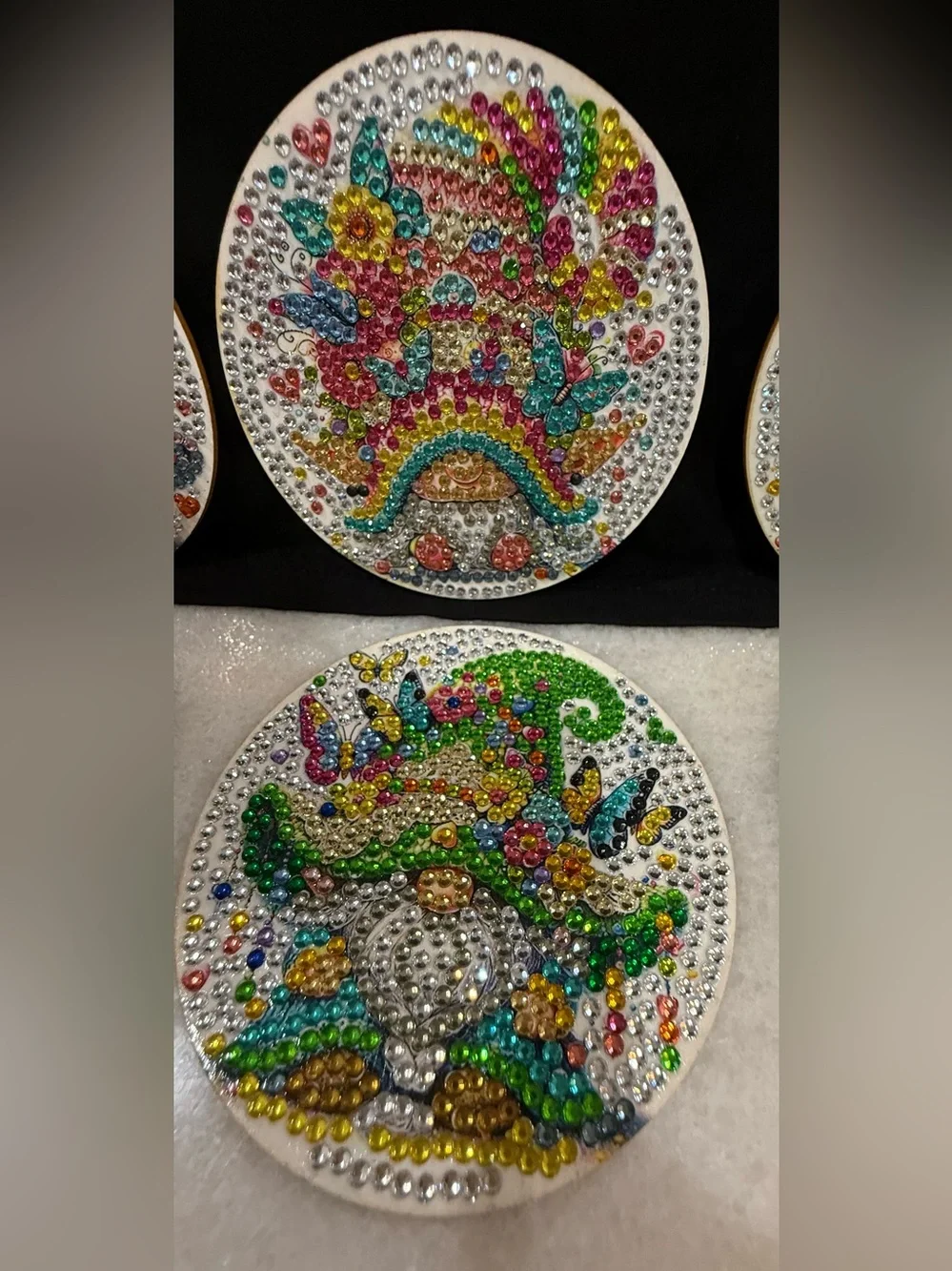 Sparkly Rhinestone Art Gnome Drink Coaster, Whimsical Home Decor 8 coasters